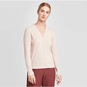 Prologue Blush Pink Ribbed Shawl Pullover Sweater